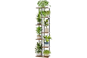 Bamworld Support Plantes Interieur, Support Plante 7 Niveaux en Métal pour Multiple Plantes, Étagère à Fleurs pour Balcon Salon Chambre, Brun