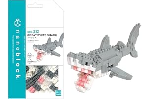 Bandai - Nanoblock - Squalo Bianco - Mini personaggio a mattoncini - Gioco di costruzione - Kit di costruzione di animali panda in stile pixel - NBC332