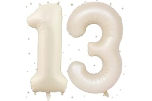 UDRKFOPK Beige Luftballon 13,Zahlen Luftballon Beige,40 Zoll Folienballon 1&3,Beige Zahlenballon 13 Helium Ballon Luftballon 13 Geburtstag für 13th Geburtstagsdeko Mädchen Junge Jubiläum Party Deko