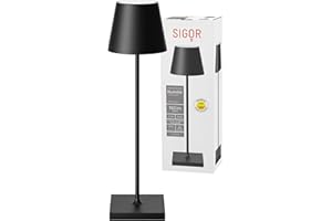 ‎SIGOR SIGOR Nuindie - Dimmbare LED Akku-Tischlampe Indoor & Outdoor, IP54 spritzwassergeschützt, Höhe 38 cm, aufladbar mit Easy Connect, 12 h Leuchtdauer, nachtschwarz
