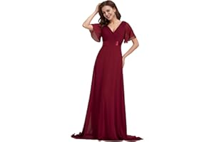 Ever-Pretty Women's Double V-Neck Short Flutter Sleeves Empire Waist Elegant Chiffon Long Evening Dresses 9890