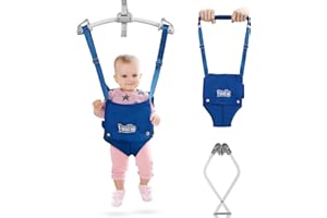 FUNLIO Baby Jumper 2 in 1 con Morsa per Porta e Guinzaglio, per Bambini 6-24 Mesi, Molle Robuste e Cintura Regolabile, Facile da Montare e Riporre - Blu