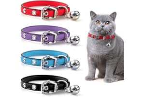 LUNIQUZ Collier Réglable en Cuir Doux avec Clochette - Collier Chat Elastique pour Chat, Chaton, Chiot, Petit Chien, etc. (17cm-27cm) - Rouge