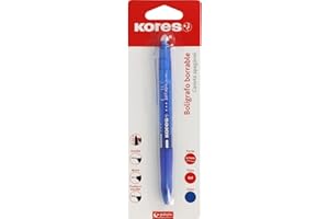 Kores - Bolígrafo Borrable Azul BG5, Tinta Gel, Punta 0,7mm, Retráctil, Grip Ergonómico, No Mancha, No Daña Papel, No Deja Restos de Goma, Perfecto Material Escolar y de Oficina