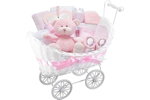 SUPRANO Pram Gift Hamper Basket, New Born Baby Boy/Girl Gift Storage Hamper Baby Shower Party Decoration New Mum to Be Gifts Empty Basket Toy Clothes Baby Accessorise Christmas Birthday Present (Pink)