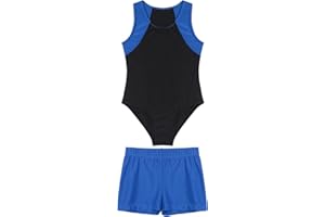 ranrann Enfant Garçon Justaucorps Gymnastique Danse Bodysuit sans Manches avec Short Gym Sport 5-16 Ans