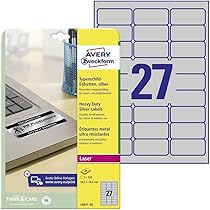 Etichette Avery In Poliestere Bianco - 20 Fogli A4, 24 Etichette Per Foglio