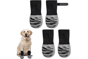 KEWUF Chaussettes Antidérapantes pour Chien, Protection Coussinet Chien, Chaussure Chien, Réglables Chaussettes Chien avec Adhérence, Pour Chiens moyens (4 Pièces, Noir, M)