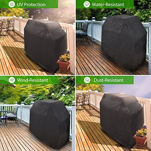 FOWLAN® BBQ Grillabdeckung Wasserdicht Gasgrill Schutzhülle Abdeckhaube Haube BBQ Grill Cover Grill Abdeckplane grill abdeckhauben BBQ Abdeckung gasgrill abdeckung Sschutzhuellen 145 x 61 x 117cm schwarz - 3