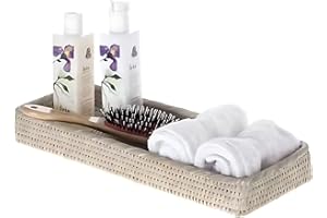 VELLICHOR EUROPE White Rattan Decorative Tray - Rustic Woven Serving Tray for Kitchen, Bathroom, Office - Storage Organiser for Napkins, Candles, Toiletries - Eco-Friendly Natural Design, Lightweight & Durable