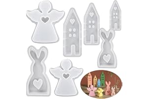 sancuanyi 7 Stück Silikonform Haus hase engle, 3D Osterhase Silikonform, Hase Kerze Candy Schokoladenharzform, DIY Hasenform für Ostern, Ostergeschenke