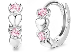 JeweBella Małe koła kolczyki dla kobiet dziewczynka dziewczyny srebro 925 antyalergiczne chrząstki kolorowe cyrkonu sześcienny Sleeper kolczyki Hoop serce kobiety dziewczyny