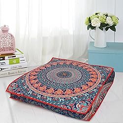 GANESHAM Manta decorativa india mandala cama para perro, mandala boho decoración, hecha a mano mandala suelo pouf otomana boho almohada tapiz gato o cama infantil 89 x 89 cm