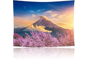 IUDWCG - 1 Pcs Monte Fuji Flor de Cerezo Crepúsculo Arte Tapiz Tapiz Japonés Fondo de Pared Colgante Pancartas Naturaleza Arte Habitación (59.1 x 51.2 pulgadas)