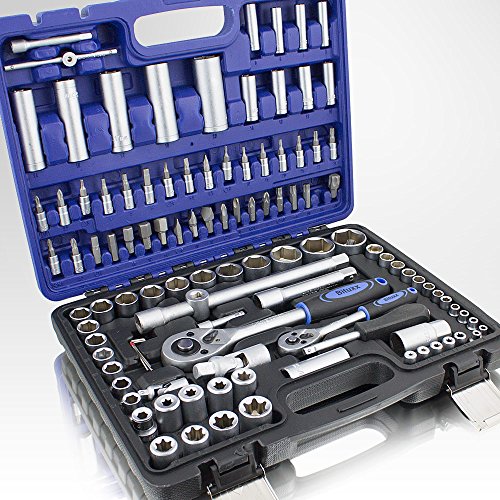 108 Teiliges Werkzeugkoffer Knarrenkasten Werkzeugset Werkzeugkasten Ratschenkasten Steckschlüssel Bit Imbus Werkzeug Set