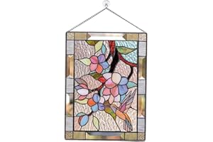 MagiDeal Stained Glass Window ings, Stained Glass Window Panel, Gorgeous Flowers with Chain -, Cherry