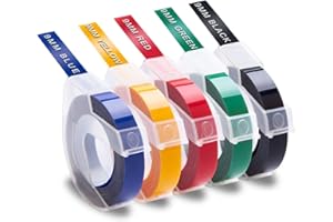 BEYONDTEK 5 Rolls Compatible Label Tape Replacement for Dymo Embossing Tape 9mm 3D Plastic Labels,for Dymo Omega Junior Motex Label Maker, S0898130 Red/Blue/Yellow/Green/Black Embossing Tape