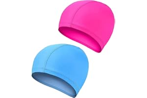EXIIANTAG 2 Pcs Swimming Caps for Kids Girls Boys and Adult Teenager,Comfortable Light Swimming Caps,Super Stretch No Pull Hair Swim Hats for Long and Short Hair