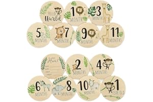 FULETOOYE 7pcs Baby Monthly Milestone Cards Sign, Wooden Newborn Welcome Sign Round Newborn Photography Prop Double Sided Baby Announcement Sign for Photo Prop Baby Shower