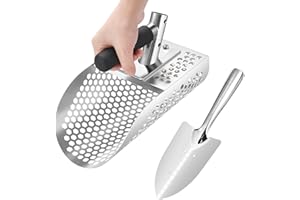 HOLDONELIGHT Sand Scoop for Detecting, Heavy Duty Metal Detector Beach Finds Scoop, Stainless Steel Metal Detecting Tool Digging Shovel Fast Sifting Stainless Steel Shovel