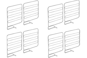 mDesign Juego de 8 separadores metálicos para organizar armarios y estanterías – Prácticos divisores de estantes y repisas – Sistema sencillo para colocar sin tornillos – plateado