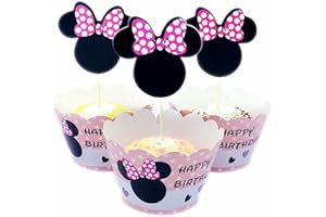 MISS-SHOP Cupcake Topper Wrapper,Minnie Cupcake Toppers 24 Pack Cupcake Wraps Liner Baking Cup Party Supplies Cake Decorations para Niños Niñas Regalo Unicornio Decoraciones de Fiesta de Cumpleaños