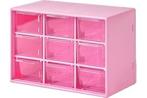 Dafape Mini-Aufbewahrungsschubladen, kleine Organizer-Behälter mit 9 Schubladen Stapelbare durchsichtige Kunststoffbox für Schreibtisch Büro Schlafzimmer Küche Make-up Schmuckteile Gadgets (Rot)