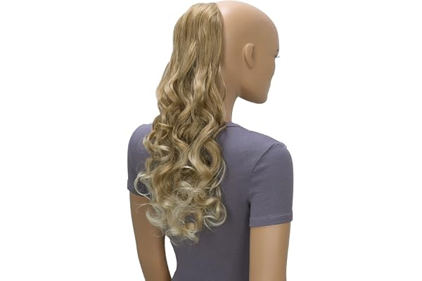 CAISHA 50cm Postiche Natte Queue De Cheval Extensions Avec 2 Bandes De Cheveux Bouclés Mélange Blond Foncé HC26-1