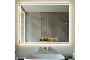 KWW 70 x 90 cm LED Vanity Mirror, Luci Dimmerabili Anti-Nebbia, Facile da Installare, Specchio di Trucco Montato a Parete Orizzontale/Verticale con Smart Touch Button