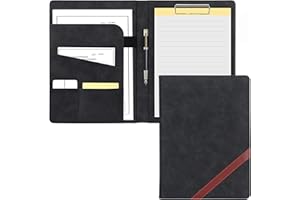 CLASSYCOO Conférencier en similicuir avec bloc-notes A4, pochette à documents, pince à crayons, porte-cartes de visite pour le travail, l'école, le bureau, noir