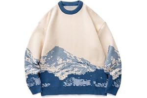 CIDCIJN Men's Jumpers - Men Hip Hop Streetwear Harajuku Sweater Vintage Japanese Style Snow Mountain Knitted Sweater Winter Casual Pullover Knitwear