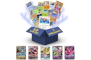 HEART FOR CARDS Pokemon Karten Deutsch 50 Verschiedene Original Pokemon | 1 V, VMAX, VSTAR, EX | 3X Holo | 1x Rare | 1 zufällige Pikachu, Evoli, Dedenne aktuelle Sets + 1 Heartforcards® Toploader