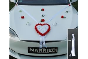 AUTO-SCHMUCK SO EINFACH SO KREATIV Autoschmuck Décoration de mariage pour voiture - En forme de cœur - Pour couple de mariée - En organza - Guirlande de voiture - Rouge/Blanc pur 2