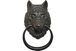 ANATOLICA Wolf Head Door Knocker,Brass,6.3 inches, Front Door Ornament,Black Oxide