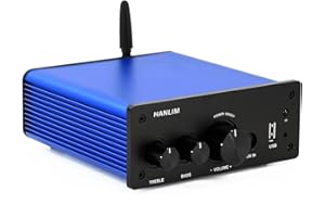 HANLIM Amplificatore HiFi da 200 W Ingresso Bluetooth/Ingresso ottico/Ingresso coassiale/Ingresso USB/Ingresso AUX, controllo alti/bassi, uscita AUX, Amplificatore di Potenza Audio, telecomando incluso