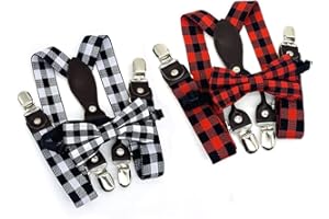 Anshili 2stk Kinder Hosenträger mit Fliege 4 Clips Y-Form - 2.5 cm Breit