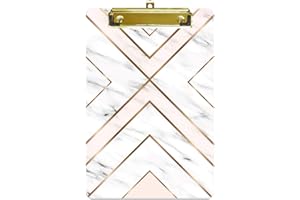 Hnogri Small Plastic Clipboard, Fashion Design A5 Size Memo Clipboards for Students, Kid, Women, Office, School, Low Profile Clip, Cute Custom Pattern, Mini Clipboard Size 6" x 9", Light Marble