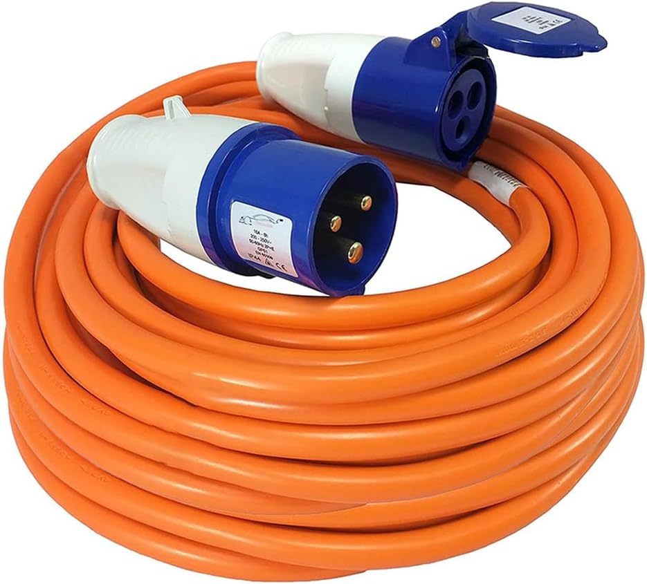 Gziztx 50M Extension Lead Cable - Heavy Duty 16 Amp 240V Camping Caravan Hook Up Cable - High Vis Orange - Ideal for Campervans & Motorhomes (50M)