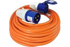 Gziztx 50M Extension Lead Cable - Heavy Duty 16 Amp 240V Camping Caravan Hook Up Cable - High Vis Orange - Ideal for Campervans & Motorhomes (50M)