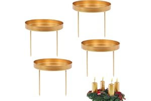 DFADKYWU 4 Stück Kerzenhalter Adventskranz, Metall Adventskerzenhalter mit Dorn Kerzenteller Kerzenständer, Advent Kerzenhalter, für Kerzen Weihnachten Deko Tischdeko (4-Gold)