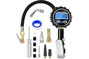 Digital Tire Pressure Gauge Inflator Deflator 200PSI, Air Compressor Kit | LCD Air Chuck, Heavy Duty Rubber Hose Quick Connect Coupler Leak-Proof Valve with Emergency LED Light For Car Bike Ball Truck
