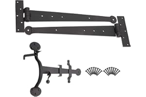 INFINITY DECOR Hand Forged Blacksmith Traditional Penny end Door Tee Hinges+ Suffolk Latch (15" Hinges + Suffolk Latch)