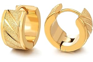 COOLSTEELANDBEYOND 2 Scanalato Orecchini a Cerchio, Orecchini da Uomo Donna, Acciaio Inossidabile, Satinato