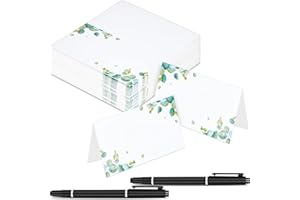 NEZYO 100 Pcs Wedding Place Cards with 2 Marker Pens Table Place Cards for Weddings Table Seating Cards Paper Tented Wedding Name Cards for Table Setting Wedding Dinner Party Birthday