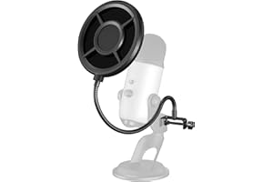 Aokeo Protezione pop per microfono, filtro vento pop a tre strati, con staffa flessibile in ghisa a 360° e braccio stabilizzante per tutti i microfoni