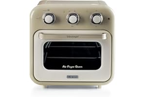 Ariete Vintage, 4632 Friteuse et Four 2en1, Capacité 16 L, Paniers et Rôtisserie en acier inoxydable, Température jusqu'à 230°, Minuterie 60 minutes, Double Verre, 1400W, Beige