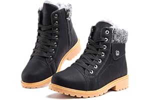 Hitmars Botte Femme Hiver Fourrure Bottines Neige Plates Snow Boots Chaudes Chaussures Montantes a Lacet Antidérapant Mode Noir Marron Gris Rose 36-43 EU