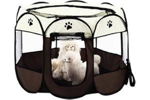 KEESIN Welpenauslauf,Welpenlaufstall Tierlaufstall Faltbar Zelt 8-Panel Mesh Haus für innern Oder Außen (Braun,S, Roud)