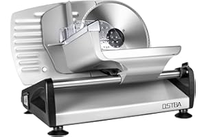 OSTBA SL-518 Electric Deli Food Slicer with Child Lock Protection, Removable 19cm Stainless Steel Blade and Food Carriage, 0-15mm Adjustable Thickness Food Slicer Machine for Meat, Cheese, Bread,150W