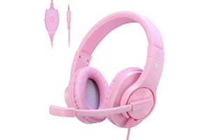 Kriogor Headset for Girls, 3.5mm Gaming Headset PC Headphone with Mic compatible for PlayStation 4 Xbox one Laptop Computer (Pink)
